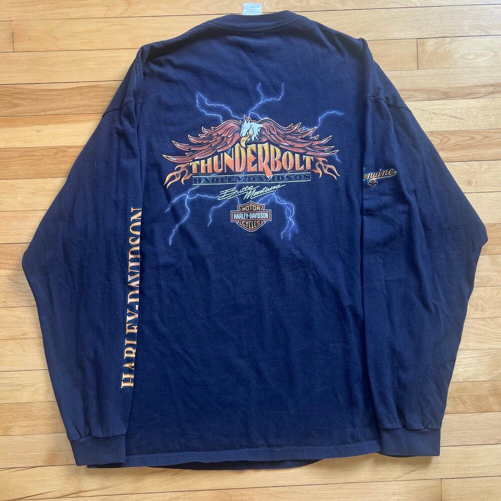 Vintage Harley Davidson Y2k Lightning Eagle Bike Long Sleeve T-Shirt Size 2XL